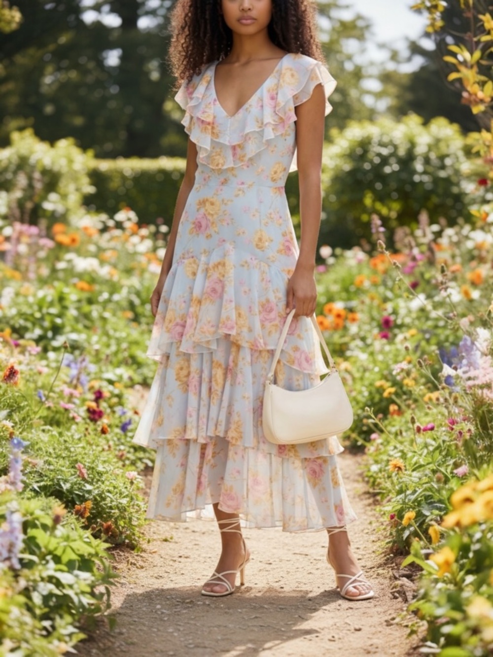 🌸🌸🌸 WAYF Dress Where Are You From Blue Chiffon Floral Maxi Dress Size Med